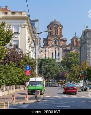 Belgrad, Serbien - 06. August 2017: Serbisch-orthodoxe Markuskirche im Zentrum der Hauptstadt am Sommertag. Stockfoto