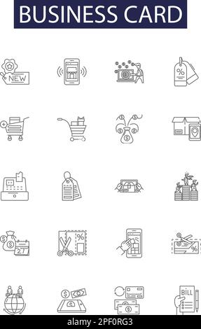 Vektorsymbole und -Zeichen für Visitenkartenlinien. Karte, Name, Logo, Kontakt, Firma, Vektorbildungs-Set für Telefon, E-Mail, Design-Gliederung Stock Vektor