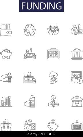 Vektorsymbole und -Zeichen für Finanzierungslinien. Finanzierung, Investition, Kredit, Zuschuss, Darlehen, Vektorbildungs-Set für Support, Budget, Secure Outline Stock Vektor