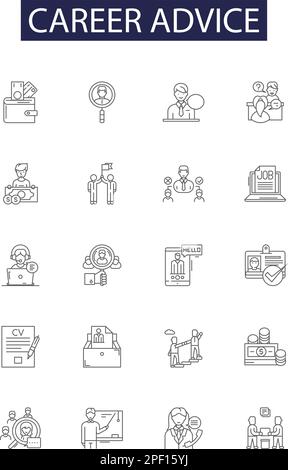 Vektorsymbole und -Zeichen für Karriereberatungslinien. Karriere, Beratung, Job, Plan, Pfad, Bahnen, Interessenten, professionelle Modellstruktur - Vektoranschauungssatz Stock Vektor