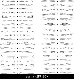 Text-Trenner-Set, mit Tinte von Hand zeichnen. Abstrakte Kartenteiler. Dekorationskollektion für Postkarten, Einladungen und Design, Vektordarstellung Stock Vektor