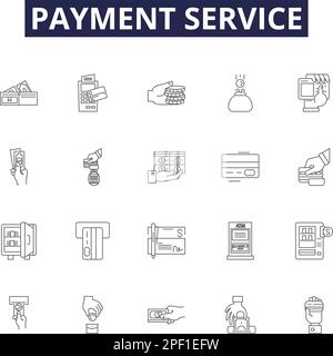 Vektorsymbole und -Zeichen für Zahlungsdienstpositionen. Service, Abrechnung, Elektronisch, Übertragung, Online, Vektordarstellung für Bank-, soll- und Kreditstruktur Stock Vektor