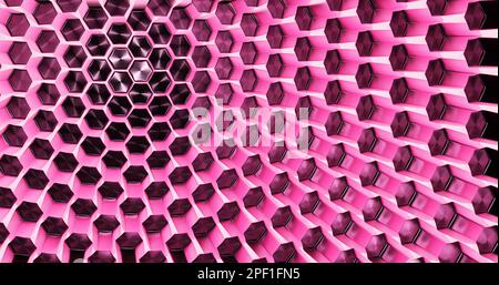 Abstrakter Hintergrund von Sechsecken, Fläche aus geometrischen Blöcken. 3D-Rendering Stockfoto