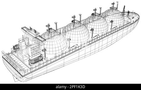 Öl- oder Gastanker. Großschiff für den Transport von Flüssiggas (LPG), Flüssiggas (LNG), Flüssiggas (LNG) oder Flüssiggas (LPG) als Massengut Stock Vektor