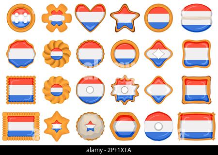 Cookie mit Flaggenland Niederlande in leckerem Keks, Cookie besteht aus dem Schild Flaggenland Niederlande auf natürlichem Keks, frischer Keks mit f Stock Vektor