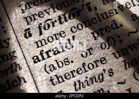 Definition des Wortes Angst auf Wörterbuchseite, Nahaufnahme Stockfoto