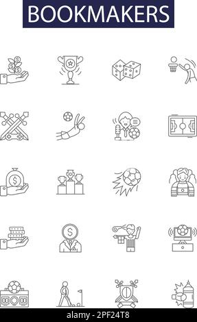 Linienvektorsymbole und -Zeichen für Bookmakers. Oddsmakers, Wagering, Gambling, Wetten, Stakers, Kunden, Handicappers, Linesmakers zeichnen Vektoren aus Stock Vektor