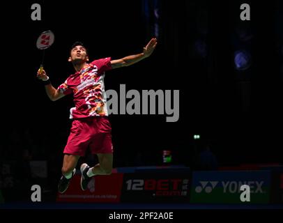 Utilita Arena, Birmingham, Großbritannien. 16. März 2023. 2023 YONEX All England Open Badminton Championships Day 3 Runde 16; LAKSHYA SEN gegen anders ANTONSEN in den MännerSingles spielt LAKSHYA SEN A Shot Credit: Action Plus Sports/Alamy Live News Stockfoto