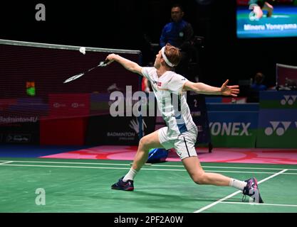 Utilita Arena, Birmingham, Großbritannien. 16. März 2023. 2023 YONEX All England Open Badminton Championships Day 3 Runde 16; LAKSHYA SEN gegen anders ANTONSEN in den Herren Singles spielt anders ANTONSEN A shot Credit: Action Plus Sports/Alamy Live News Stockfoto