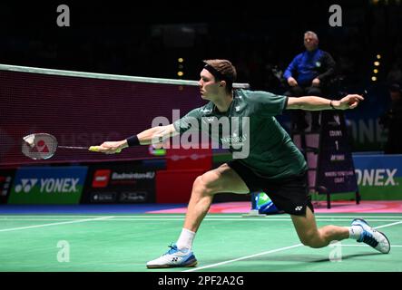 Utilita Arena, Birmingham, Großbritannien. 16. März 2023. 2023 YONEX All England Open Badminton Championships Day 3 Runde 16; Viktor AXELSEN gegen NG Tze Yong, Viktor AXELSEN spielt A shot Credit: Action Plus Sports/Alamy Live News Stockfoto