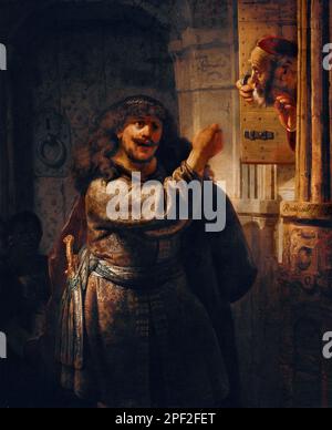 Samson bedroht seinen Schwiegervater durch Rembrandt van Rijn (1606-1669), Öl auf Leinwand, 1635 Stockfoto