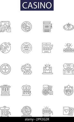 Vektorsymbole und -Schilder der Casino-Linie. Gaming, Wetten, Karten, Slots, Roulette, Chips, Poker, Blackjack-Umriss-Vektorbildungs-Set Stock Vektor
