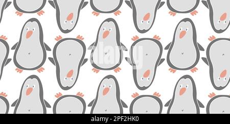 Süßes, lustiges, nahtloses Muster mit schwarz-weißen Cartoon-Pinguinen. Hintergrund mit vielen Pinguinen, die sich endlos wiederholen. Drucken Sie für Kinder-Glibber Stock Vektor