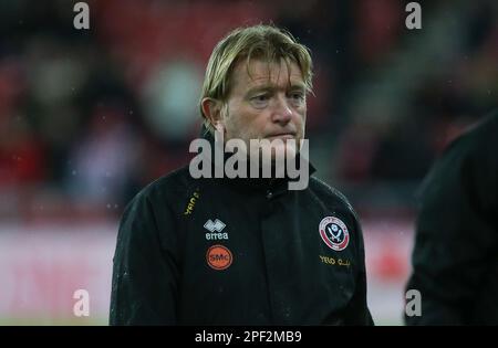 Stuart McCall, Assistant Manager von Sheffield United, während des Sky Bet Championship-Spiels zwischen Sunderland und Sheffield United im Stadium of Light, Sunderland, am Mittwoch, den 15. März 2023. (Foto: Michael Driver | MI News) Guthaben: MI News & Sport /Alamy Live News Stockfoto