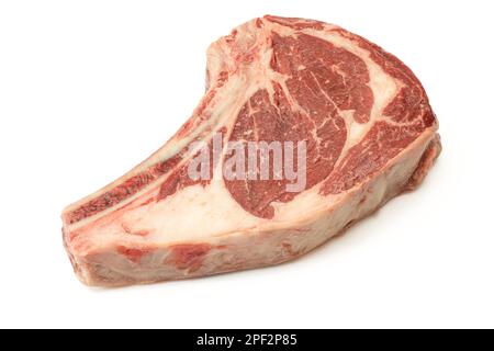 Frisches Rib-Eye-Steak, isoliert auf weißem Hintergrund. Rindfleisch Stockfoto