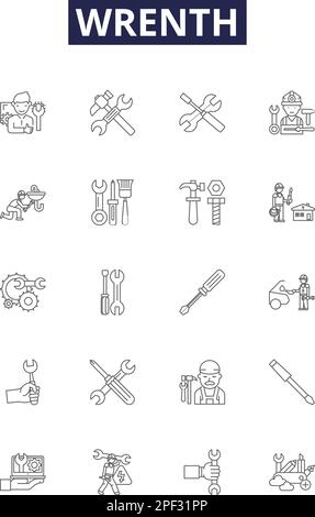 Vektorsymbole und -Zeichen der Wrenth-Linie. Vögel, Biologie, Ornithologie, Vögel, Nester, Vektordarstellung für Migration, Federn, Wildtiere Stock Vektor