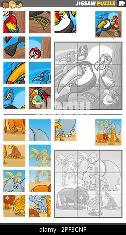 Cartoon-Darstellung von pädagogischen Puzzlespielen mit lustigen Tierfiguren Stock Vektor