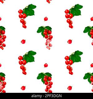 Nahtloses Muster mit roten Beeren. Aquarelle Johannisbeere isoliert auf weißem Hintergrund. Handgezeichnete botanische Illustration. Schneide Art Beeren Zweige. Viva M. Stockfoto