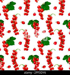 Nahtloses Muster mit roten Beeren. Aquarelle Johannisbeere isoliert auf weißem Hintergrund. Handgezeichnete botanische Illustration. Schneide Art Beeren Zweige. Viva M. Stockfoto