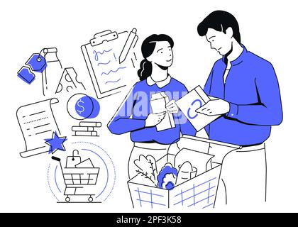 Einkaufsbummel für Paare - moderne, farbenfrohe Linienführung Stock Vektor