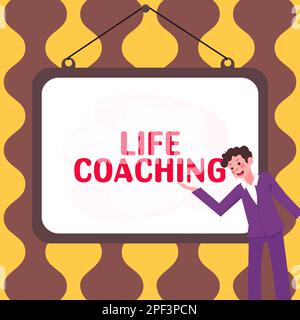 Textüberschrift Präsentieren von Life Coaching. Das Internetkonzept „Leben durch Herausforderungen verbessern“ ermutigt uns zu unserer Karriere Stockfoto