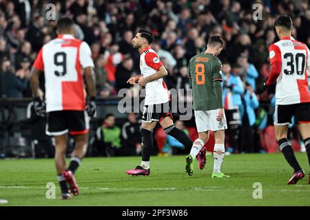 ROTTERDAM - Alireza Jahanbaksh von Feyenoord feiert die 6-0. Runde der UEFA Europa Liga im 16. Spiel zwischen Feyenoord und Shakhtar Donetsk am Feyenoord Stadion de Kuip am 16. März 2023 in Rotterdam, Niederlande. ANP OLAF KRAAK Stockfoto