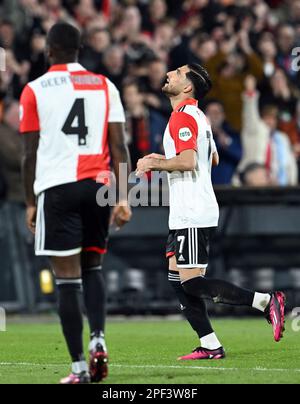 ROTTERDAM - Alireza Jahanbaksh von Feyenoord feiert die 6-0. Runde der UEFA Europa Liga im 16. Spiel zwischen Feyenoord und Shakhtar Donetsk am Feyenoord Stadion de Kuip am 16. März 2023 in Rotterdam, Niederlande. ANP OLAF KRAAK Stockfoto