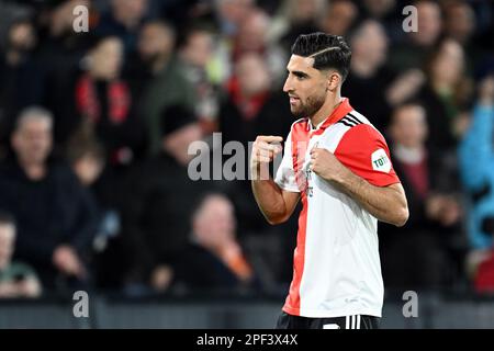 ROTTERDAM - Alireza Jahanbaksh von Feyenoord feiert die 6-0. Runde der UEFA Europa Liga im 16. Spiel zwischen Feyenoord und Shakhtar Donetsk am Feyenoord Stadion de Kuip am 16. März 2023 in Rotterdam, Niederlande. ANP OLAF KRAAK Stockfoto