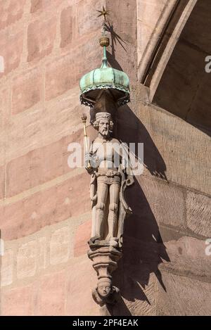 Skulptur Kaiser Karl IV., Hausfigur im alten Rathaus, Nürnberg, Mittelfrankreich, Bayerrn, Deutschland Stockfoto