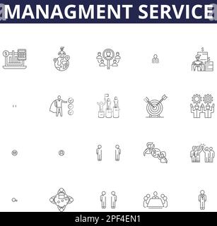 Vektorsymbole und -Schilder für Managementdienste. Service, Planung, Arbeitsgänge, Terminierung, Logistik, Übersichtsvektor für Einstellung, Personal, Beratung Stock Vektor