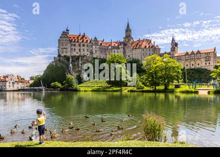 Hohenzollernschloss, Schloss Sigmaringen, ehemaliger Fürstensitz und Verwaltungssitz der Fürsten von Hohenzollern-Sigmaringen, Sigmaringen Stockfoto