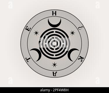 Heilige Geometrie, das Muttersiegel von Hekate alias Hecate griechische Göttin der Hexerei Unterwelt Nekromantik Kreuzung spirituelle griechische griechische Hexe Wicca Stock Vektor