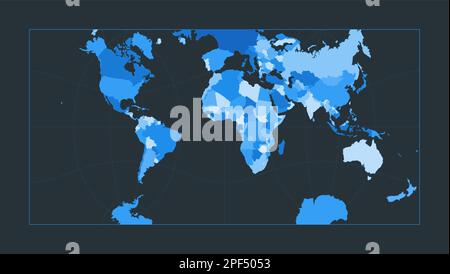 Weltkarte. Guyou-Hemisphäre-in-a-Square-Projektion. Futuristische Weltanschauung für deine Infografik. Schöne blaue Farbpalette. Ansprechender Vektor krank Stock Vektor