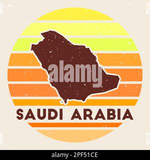 Saudi-Arabien-Logo. Schild mit der Landkarte und farbigen Streifen, Vektorillustration. Stock Vektor