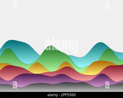 Abstrakter Berghintergrund. Gekrümmte Schichten in spektralen Farben. Hügel im Paperut-Stil. Trendige Vektordarstellung. Stock Vektor