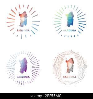 Sardinien, niedriger Sonnenaufgang. Logo der Insel im geometrischen Polygonstil. Vektordarstellung. Stock Vektor