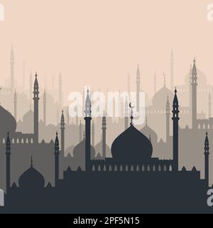 Orientalische Skyline. Moschee-Kuppel und Minarette. Vektordarstellung, flaches Design Stock Vektor