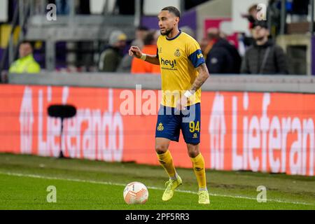 BRÜSSEL, BELGIEN – MÄRZ 16: Loic Lapoussin von Royale Union Saint-Gilloise während der UEFA Europa League-Runde des Zweiten Spiels der Royale Union Saint-Gilloise (16. Teilstrecke) und 1. FC Union Berlin im Anderlecht Stadium am 16. März 2023 in Brüssel, Belgien (Foto von Rene Nijhuis/Orange Pictures) Stockfoto