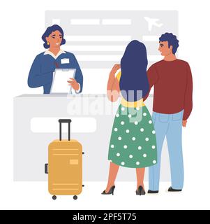 Familienpaar bei der Passkontrolle im Flughafenvektor Stock Vektor