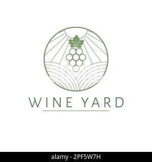 Kreisförmiges Wine Yard-Logo. Logo mit Feld und Traube. Modernes und einfaches Logo. Stock Vektor