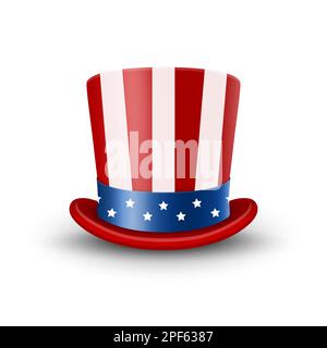 Vector 3D Realistic Top hat in American Flag Color Closeup isoliert. Usa Hat. United States of America Independence Labor Day, Presidents Day. Nation Stock Vektor