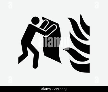 Feuerlöschgerät Person, Die Flammen Auslöst Schwarz Weiß Silhouette Symbol Symbol Clipart Grafik Bildmaterial Piktogramm Illustration Vektor Stock Vektor