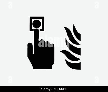 Feueralarm-Taste Drücken Sie Den Notruf Hilfe Schwarzweiß Silhouette Zeichen Symbol Clipart Grafik Bildmaterial Piktogramm Illustration Vektor Stock Vektor