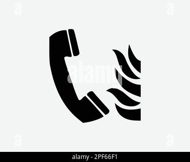 Feuerwehr-Notruf Telefon Notrufzentrale Hilfe SOS Schwarzweiß Silhouette Symbol Symbol Symbol Clipart Grafik Bildmaterial Piktogramm Illustration Vecto Stock Vektor