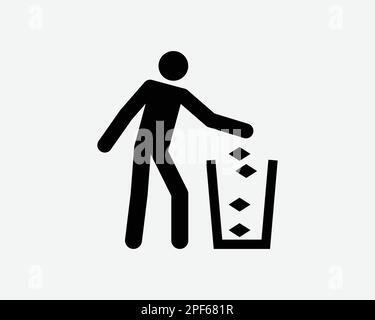 Mülleimer In Den Abfalleimer Werfen Mülleimer Mülleimer Mann Schwarz Weiß Silhouettensymbol Symbol Zeichen Grafik Clipart Artwork Illustration Piktogrammvektor Stock Vektor