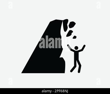 Symbol Für Herabfallende Steine Klippe Kollabieren Trümmer Abbruch Gefahren Vektor Schwarzweiß Silhouettensymbol Schild Grafik Clipart Bildmaterial Illustration Piktogramm Stock Vektor