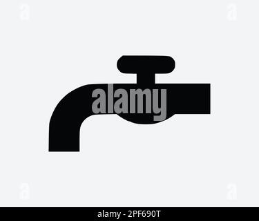 Tippen Sie auf Wasserhahn Hahn Hahn Schwarzweiß Silhouette Symbol Symbol Symbol Grafik Clipart Artwork Flat 2D Abbildung Piktogrammvektor Stock Vektor