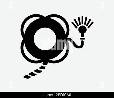 Rettungsring mit Seil und blinkendem Blinklicht Schwarzweiß Silhouette Symbol Symbol Symbol GrafikClipart Bildmaterial Piktogrammvektor Stock Vektor