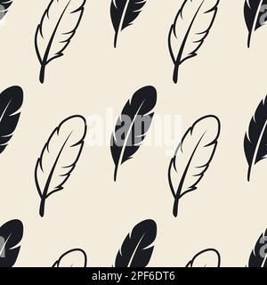 Nahtloses Vektormuster mit verschiedenen schwarzen, flauschigen Silhouetten auf weißem Hintergrund. Designvorlage für Flamingo, Angel, Vogelfedern für Stock Vektor