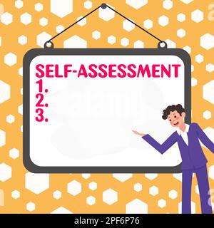 Unterschreiben Sie mit der Anzeige der Selbsteinschätzung. Ein Wort für Stolz und Selbstvertrauen. Setzen Sie sich für sich ein Stockfoto